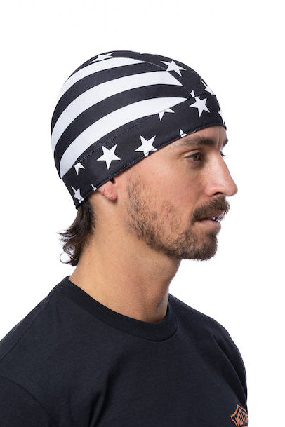 HG Sports Skull Cap Light Weight w-Hidden Elastic Band Prints B.W. USA Flag