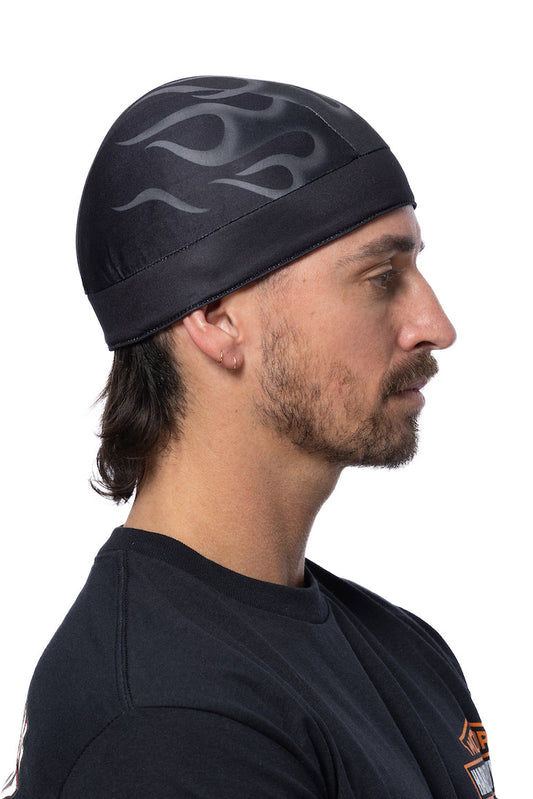 HG Sports Skull Cap Light Weight w-Hidden Elastic Band Prints Black Flames