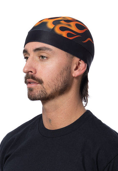 HG Sports Skull Cap Soaker Weight w-Hidden Elastic Band Prints Orange Flames